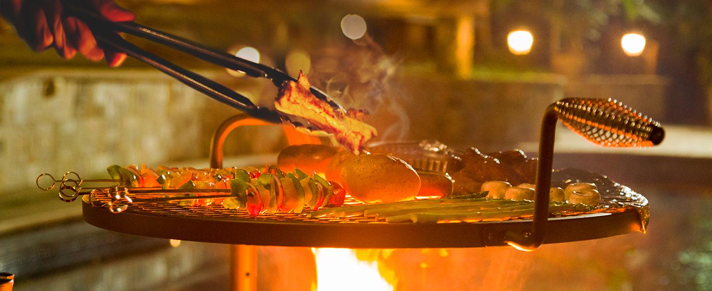 BALI OUTDOORS 47 Inch Wood Fire Pit with Removable Cooking Grill - Round Heavy Duty Modern Firepit Stove for Outdoor Cooking & Gatherings Christmas Gift