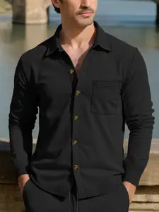 Men's Long Sleeve Top, Casual Asymmetrical Design, Loose-Fitting, Spring & Fall Fashion, Button Detail, Ideal for Running