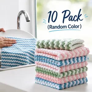 10 Count Reusable Dual Layer Ionomer Coral Fleece Cleaning Cloths, Dishes Drying & Grease Wiping All Kitchen Scenarios, Microfiber Absorbent Kitchen Towel, Thickened Soft Non-Fuzzy Durable Wiping Accessory