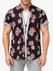 Men's Floral Short Sleeve Shirt, Casual Button Front Hawaiian Shirt, Summer Vacation Top, Fitted Design, Printed Pattern