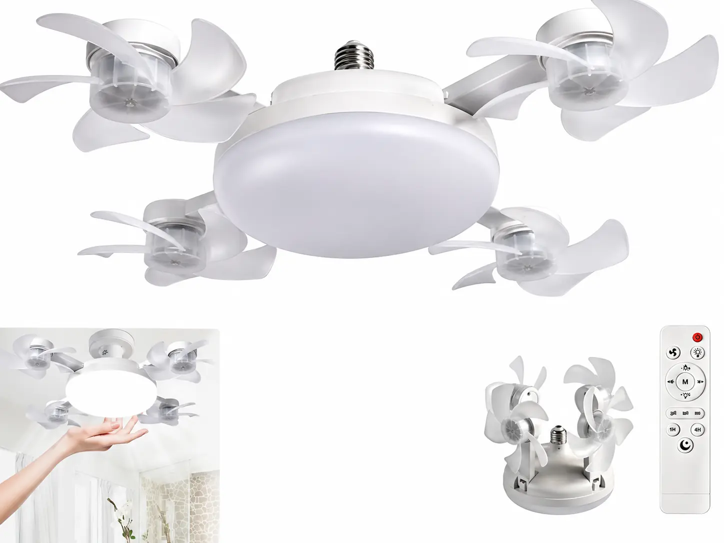 GMOX 2026 New E27 Socket Ceiling Fanlight - 2-in-1 Silent LED Fan with Remote Control, 3-Color and 3-Speeds Adjustable, Easy Install for Home, Bedroom, Dormitory