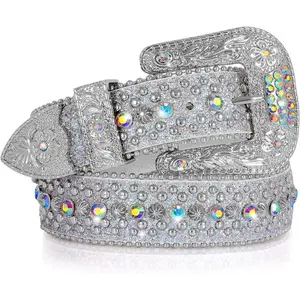 Milky Petal SWMen Women Rhinestone Belt Western Cowboy Cowgirl Shine Crystal Diamond Studded Luxury Strap Belts Buckles bb belt