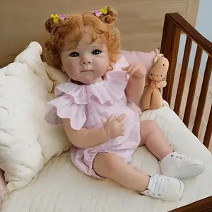 18-inch Realistic Reborn Youngsters  with 3D Skin, Soft Touch Vinyl Girl, Hand-Painted Details, Rooted Curly Hair - Ideal for Birthday/Christmas Gifts, Youngsters  Accessories lovely newborn doll year old girl gift first Silicone Lifelike Baby Weighted