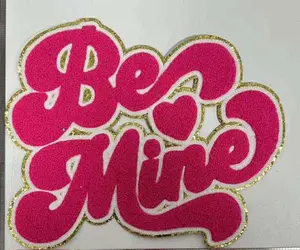 Be Mine ~Hot Pink~ Chenille Patch, Retro Chenille Patch, Large Patch, Valentines Chenille Patch, Iron on Patch