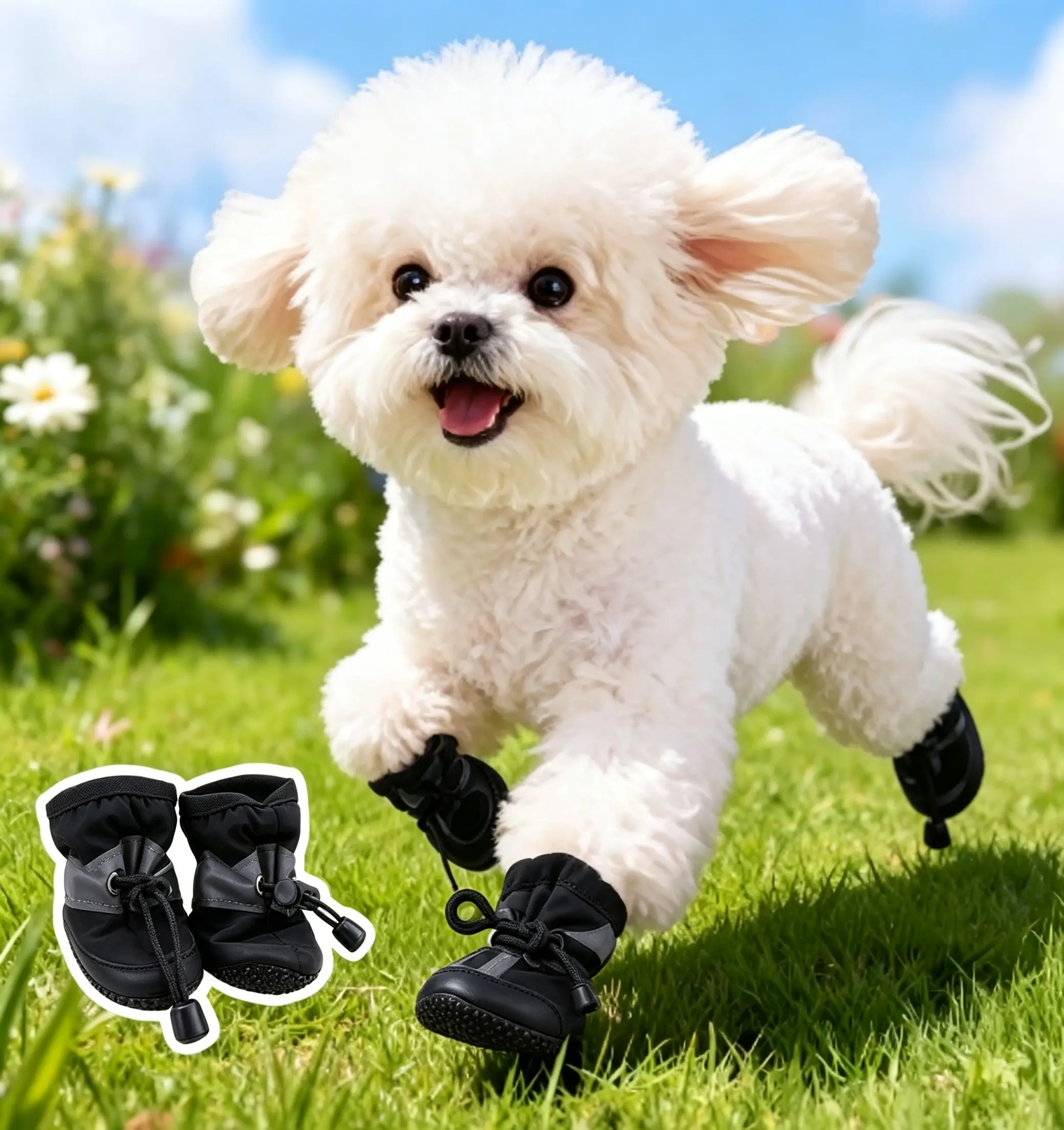 4-Pair Set Waterproof Dog Shoes with Anti-Slip Adjustable Straps, Lightweight Pet Paw Protectors for Outdoor Activities