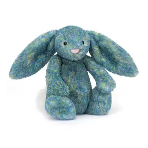 Jellycat Bashful Luxe Bunny Azure with Gift Bag – Premium Soft Blue Bunny Plush, Cute Birthday Gift for Kids & Collectors