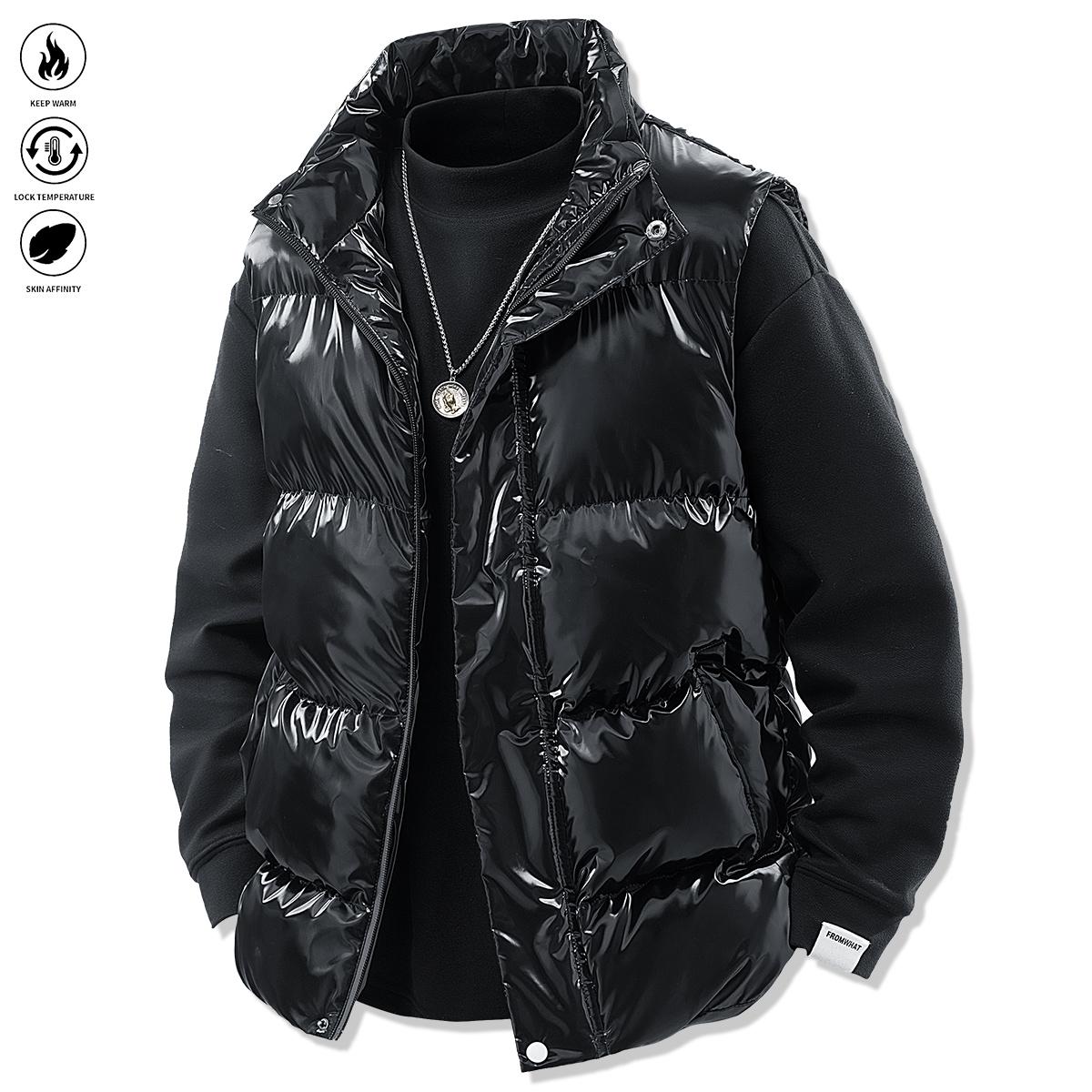 Men's warm windproof sleeveless jacket with zipper and pockets, perfect for winter coats and an excellent choice for layering in autumn. Windproof outdoor vest. Black Athletic Menswear Activewear