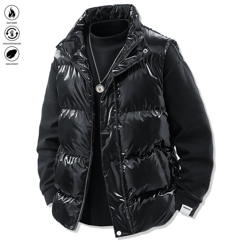 Men's warm windproof sleeveless jacket with zipper and pockets, perfect for winter coats and an excellent choice for layering in autumn. Windproof outdoor vest. Black Athletic Menswear Activewear