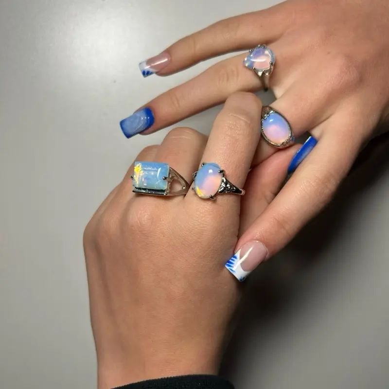 White Jelly Opalite Rings - Elegant Jewelry for Women, Perfect for Any Occasion, High-Quality Opalite Stone, Durable and Stylish Design