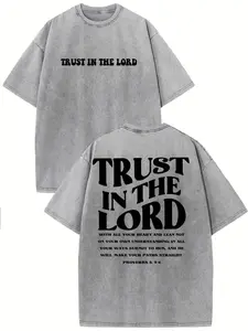 Trust Lord Retro Washed High Quality Printed T-Shirt Men'S T-Shirt Old Summer Clothing Drop Shoulder Sleeve Round Neck Top Short Sleeve Washed Short-Sleeved T-Shirt, Plus Size
