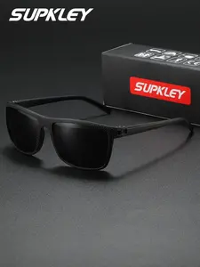 SUPKLEY Trendy Black Square Sunglasses for Men, Cool Matte Frame with Minimalist Accent, UV400 Sun Protection, Street Style Outdoor Driving Glasses, Lightweight Durable Sunglasses