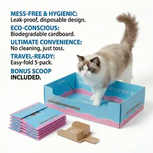 Value Pack: 5 Disposable Litter Boxes + 5 Cat Scoops - Leak-Proof & Eco-Friendly Trays