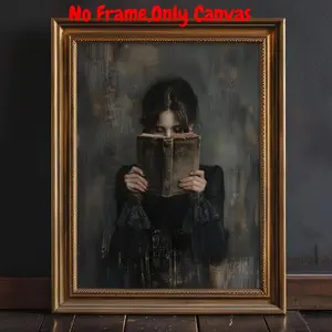 Vintage Woman Reading Wall Art Print, Dark College Decor, Librariancore Wall Art, Moody Reading Nook Painting, Gift for Book Lovers, Unframed, Poster