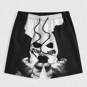 ROMWE MEN Goth Men Drawstring Abstract Patterned Elastic Waist Colorblock Summer Shorts School Style