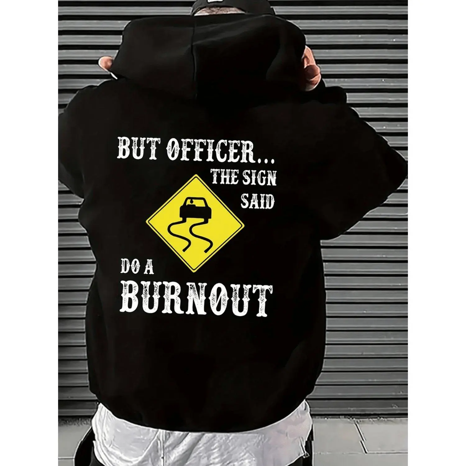 Hoodie Sweatshirt Casual Loose Fit with Car Graphic and "Do a Burnout" Slogan Print Thermal Lined Regular Length Long Sleeve for Automotive Enthusiasts Cozy Warm Comfortable Unique Design Apparel