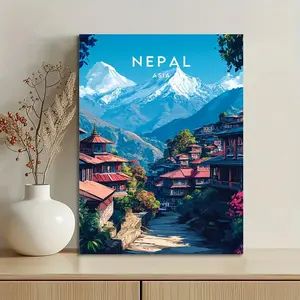 2D Flat, 2D1pcs Framed 12.0x16.0inch Nepal Kathmandu Travel Print - Vibrant Himalayan Landscape Wall Art with Wrapped Canvas Frame, Detailed Asian Architecture & Snow-Capped Mountains for Home Office Decor, Nepali Home Decor, Living Room Decoration	