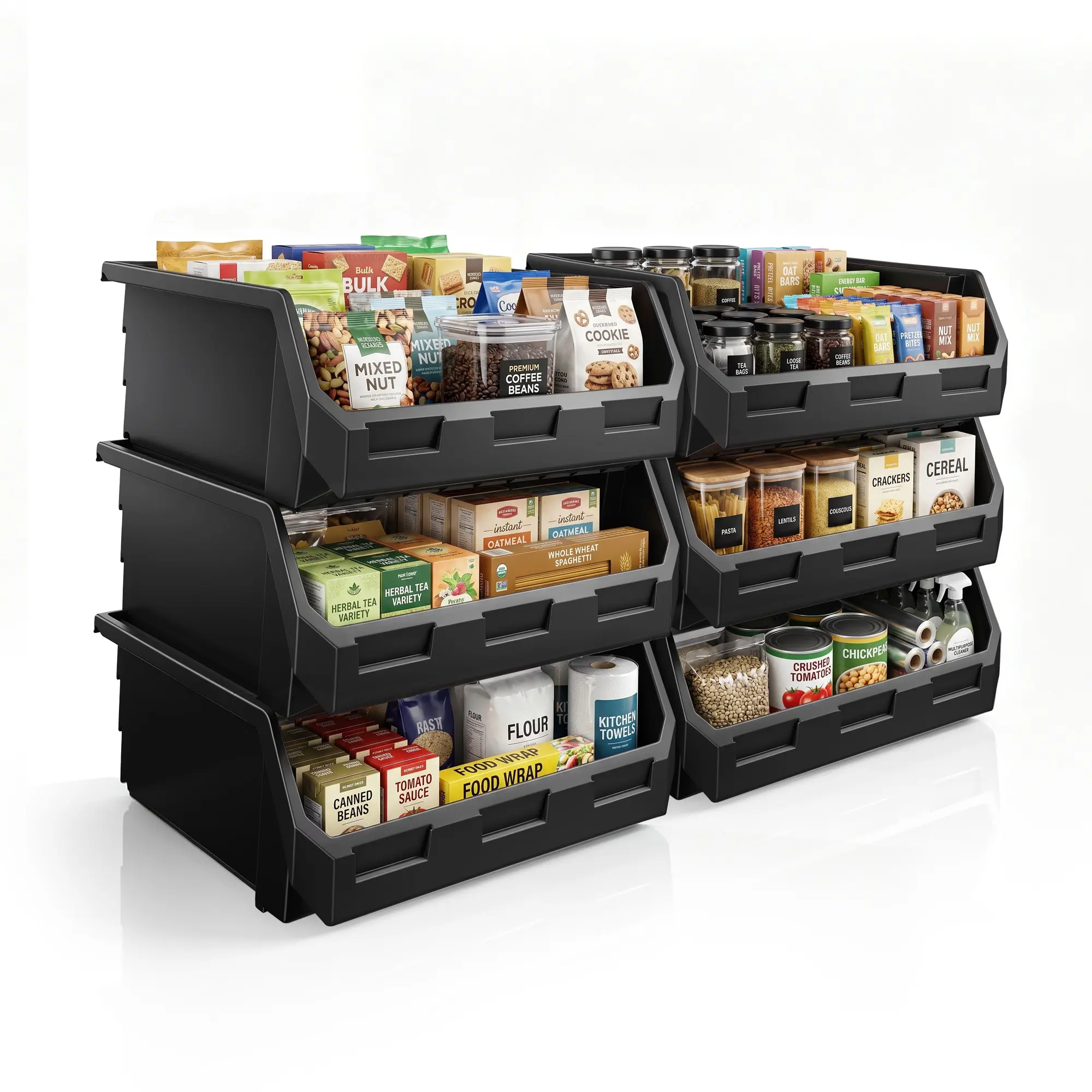 Sorbus Plastic Open-Front Stackable Kitchen Storage Bin - Household Pantry, Cabinet Organizer for Baking, Laundry Needs, Heavy-Duty Plastic
