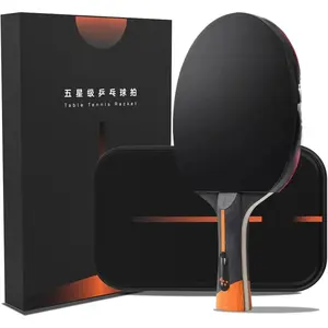 Five-Star Ping Pong Paddle, Professional Level Table Tennis Racket with Hard Case, Carbon Fiber, 7-Ply Blade, Premium Rubber, for Competitive Tournaments and Serious Players High Performance Shock Absorption Technology