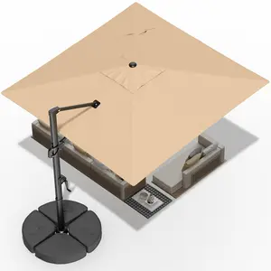 10'x10' Square Cantilever Patio Umbrella, Offset Umbrella with 260lbs Sandbase, 360° Rotation & 6 Angle Tilt Crank System, UPF 50+ Water Repellent 220gsm Fabric, Heavy Duty 8-Rib Aluminum Frame for Backyard Pool Garden