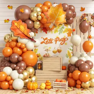 Fall Thanksgiving Balloons Garland Arch Kit, Orange Brown White Gold Boho Balloons for Autumn Baby Shower Harvest Party Birthday Decorations