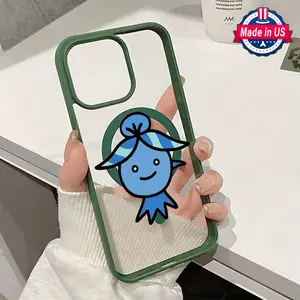 Suitable for iPhone 11 12 13 14 15 16 PRO MAX 12 13 MINI 14 15 16 PLUS X XR XS MAX,Cute blue - themed character pattern,Acrylic Hard Back Soft TPU Edge Four Corners Bumper Phone Case,Anti-Slip,Durable,Anti-Drop,Gift for women men girls boys