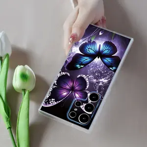 A Beautiful Scene of a Dreamlike Butterfly Shimmering in The Night Sky, Featuring a Simple Printed Phone Case Suitable for Samsung Galaxy S24 Plus 5G 4G Series with Full Coverage Protection And a Transparent Design. Cellphone Smartphone Casing Protective