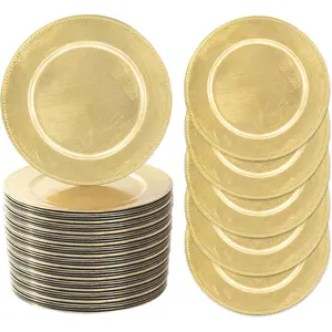 50 count Foil  Charger Plates Bulk, 13 Inch Beaded Plate Chargers for Dinner Plate, Plastic Round Chargers for Table Setting, Wedding