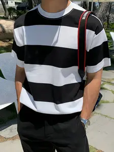Men's Casual Fitted Short Sleeve T-Shirt, Striped Design, Soft Breathable Fabric, Perfect for Daily Wear and Outdoor Activities