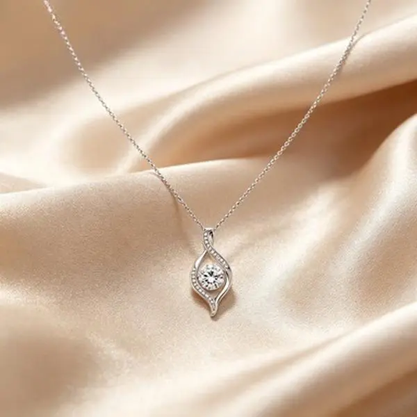 Women's 1CT Round Moissanite Pendant Necklace - S925 Sterling Silver Romantic Twist Teardrop Necklace with Pavé Accents, Elegant Anniversary Birthday Gift Jewelry
