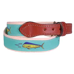 SoliVisk Dolphin Ballyhoo and Bait Mens Leather Tab Belt