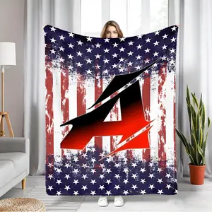 26 Letter American Flag Pattern Flannel Blanket, Grunge Patriotic Print Throw Blanket, Soft Cozy for Home Decor, Travel & Camping Essential, Office Nap Warmth, Durable Lightweight Wrap for Sofa, Easy Care Machine Washable, Machine Washable