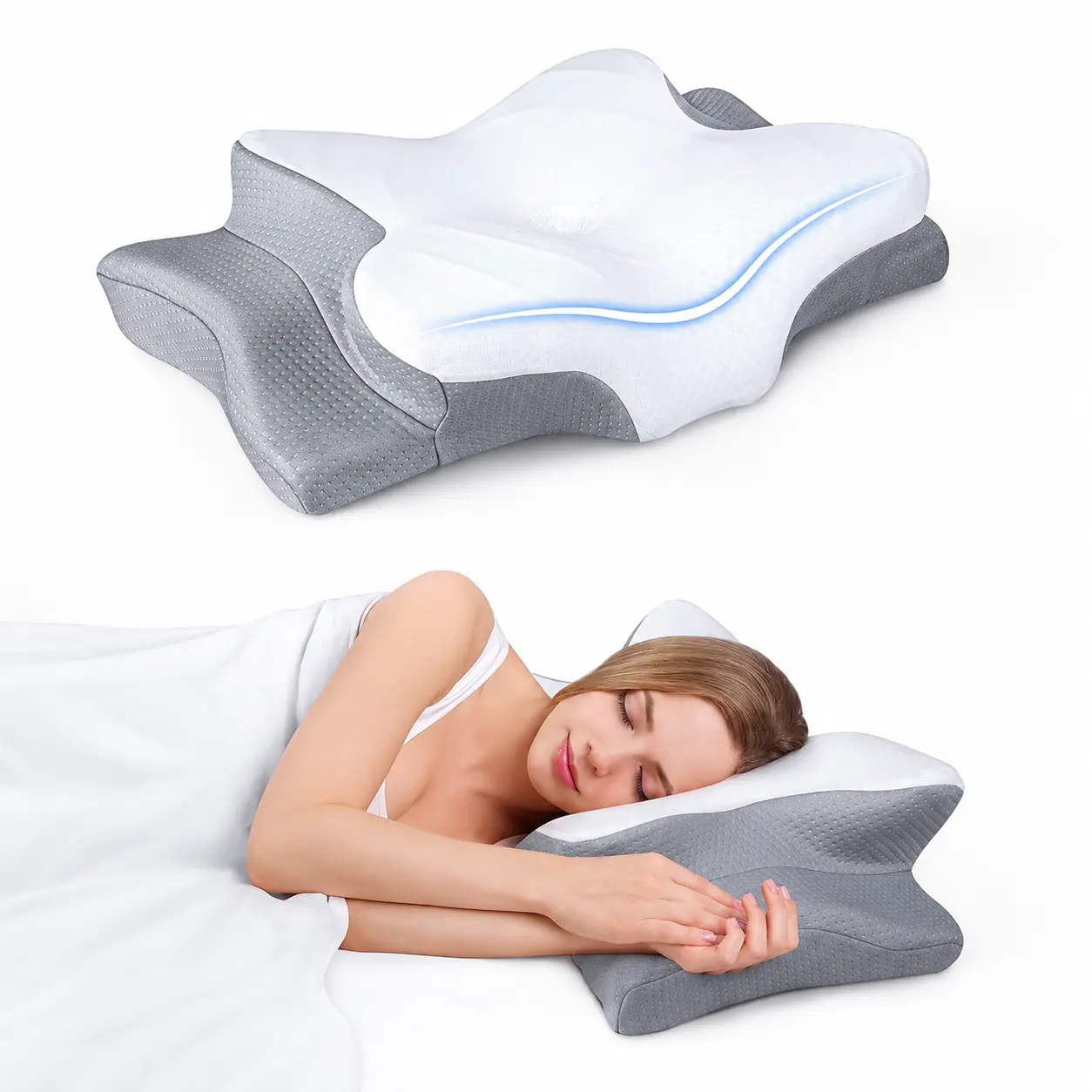 Memory Foam Cervical Support Pillow for Sleeping, Contoured Ergonomic Neck Care Bedding with Adjustable Orthopedic Design for Side/Back Sleepers (pillows for sleeping)