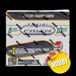 Panini 2025 NFL Prizm Hobby No Huddle Box - 10 Packs of 8 Cards Each & 1 Rookie Auto - Ideal for Collectors & Fans - Exclusive Rookie Autographs Included