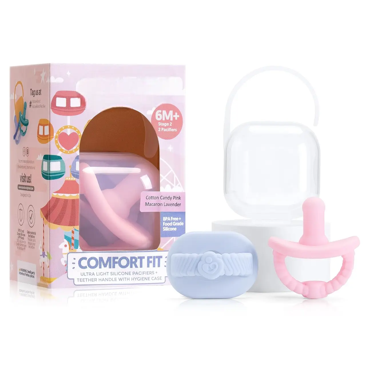 Baby Pacifier Soother Silicone Binky Newborn Teether Pacifiers 2 in 1  Curved for Comfort   Hygiene Cover