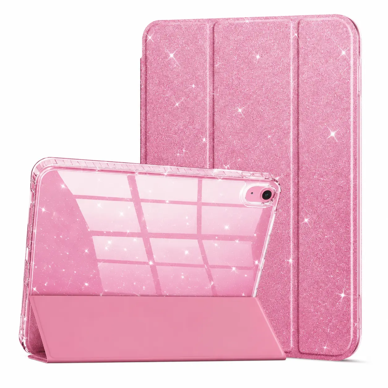 Slim Case for iPad (A16) 11th Generation 11 Inch (2025), iPad 10th Generation 10.9 Inch (2022) - Glittering Sparkly Shockproof Cover with Shiny Clear Back Shell & Pencil Holder, Light Pink