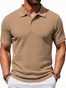 Men's Summer Casual Business Polo Shirt, Textured Pattern, Wrinkle-Free, Stretchy Short Sleeve, Simple Design, Ideal for Commuting