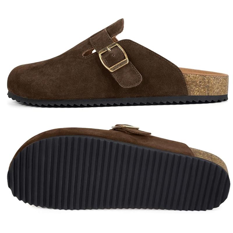 Men's Women's Adjustable Buckle Potato Shoes Suede Clogs Mens Leather Mules Cork Footbed Sandals