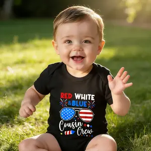 Funny Red White Blue Cousin Crew Baby Bodysuit | Soft Everyday Outfit for Newborns & Infants | Easy-Care Infant Jumpsuit Toddler Size bamboo  Newborn Outfit Casual Style, Crew Neck, Slight Stretch Fabric, for Outdoor