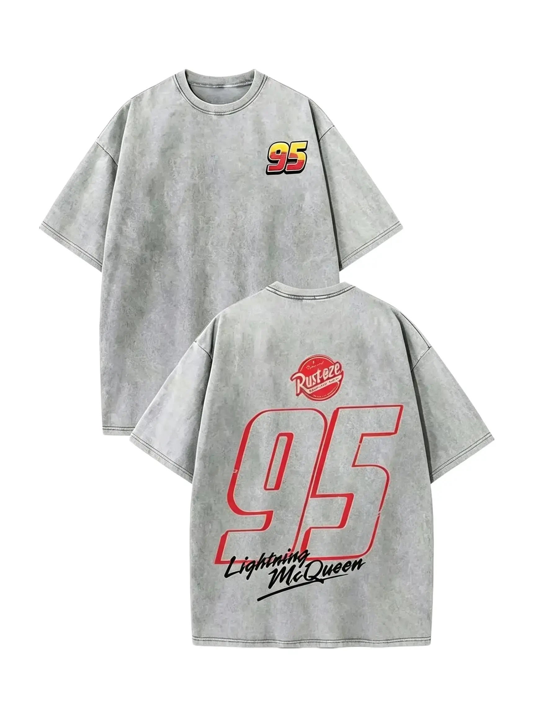 Heavyweight Vintage Washed Racing Tee 95 Graphic T Shirt Retro Motorsport Streetwear Oversized Shirt Y2K Car Culture Aesthetic Fashion Top Casual Short Sleeve Tee For Men