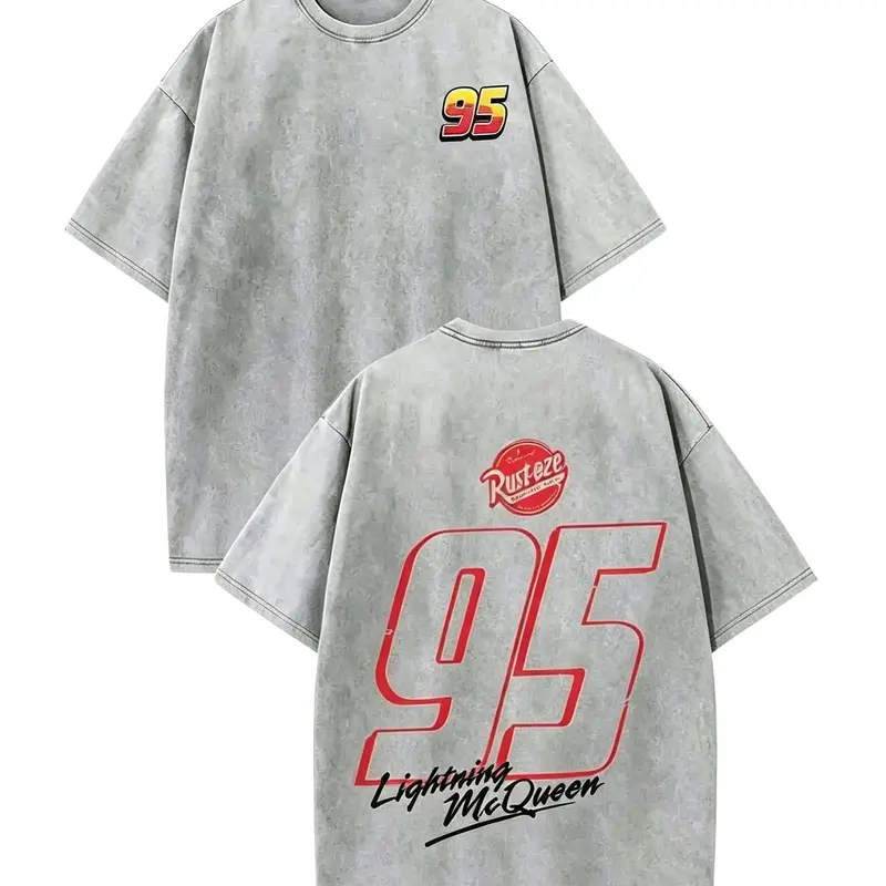Heavyweight Vintage Washed Racing Tee 95 Graphic T Shirt Retro Motorsport Streetwear Oversized Shirt Y2K Car Culture Aesthetic Fashion Top Casual Short Sleeve Tee For Men Menswear Love
