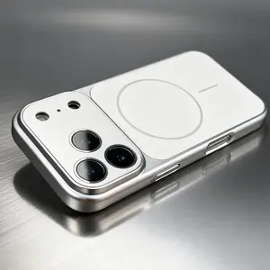 Luxury Instantly Transformed 17Pro Magnetic Wireless Charging Protective Phone Case Casing for Iphone 13 14 15 16 17 Pro Max Air Full Metal Cover Camera Lens Protection Matte Metallic Paint Hard Frame Soft Back Cover