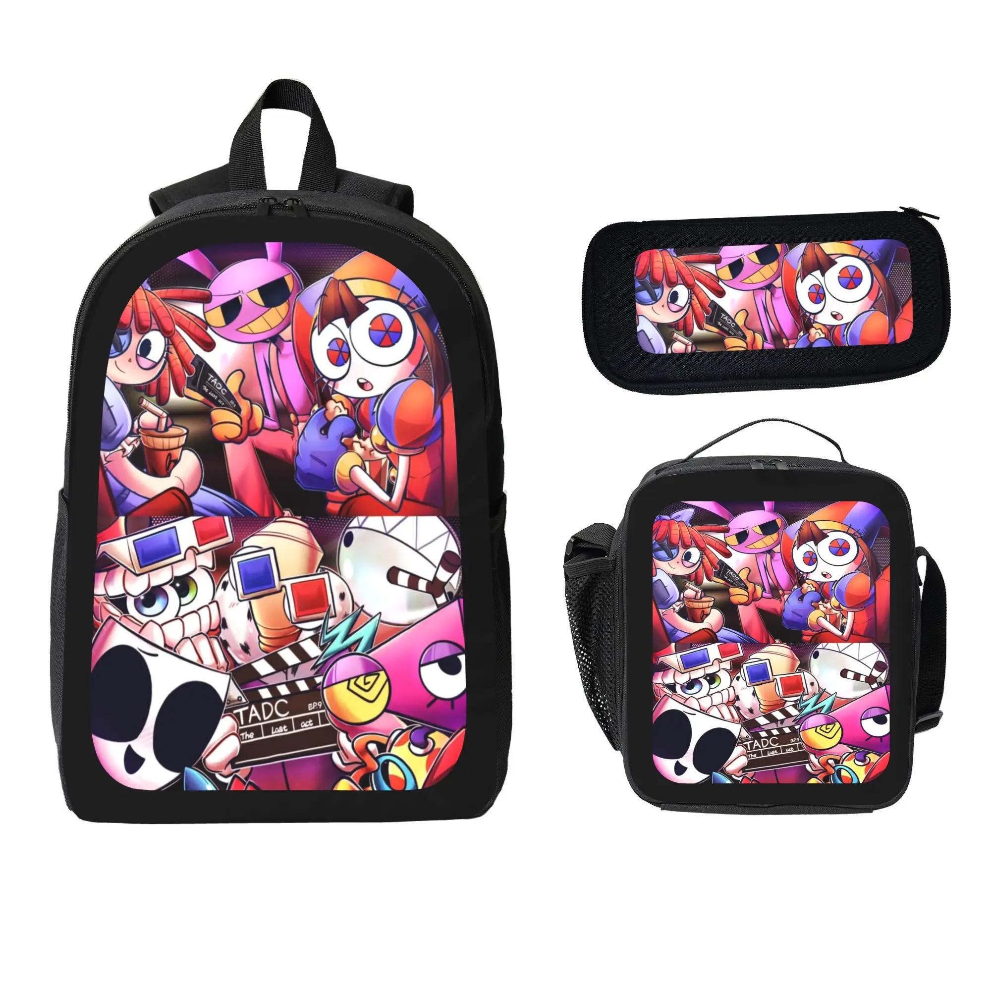 The Amazing Digital Circus Backpack Set - School Backpack, Pencil Bag, Insulated Lunch Box - Lightweight Durable Polyester for Daily School and Outdoor Trips