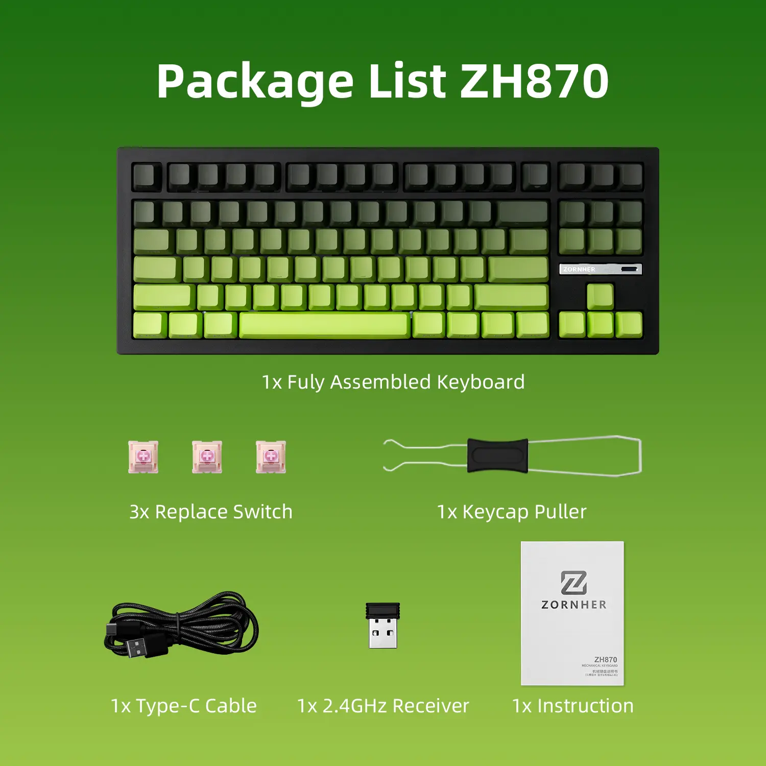 城所祥 版画 「 green shadow 」 ED：10/30 ZORNHER ZH870 Wireless Mechanical Gaming Keyboard 80% Green Creamy