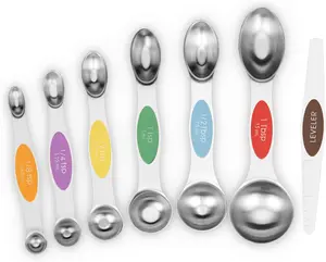 Premium 7PCS Magnetic Measuring Spoons Set, Dual-Sided Stainless Steel, Space Saving Stackable Design, Fits Spice Jars, Perfect for Baking & Cooking