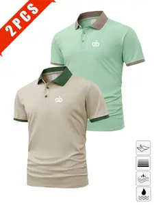 Men's Summer Polo Shirts, 2-Pack Short Sleeve Print Tees, Breathable Casual Golf Wear, Slim Fit Multi-Color Sportswear, Perfect Gift
