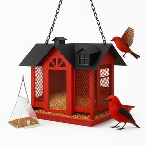 SmartWell Metal House Wild Bird Feeder Large Capacity Squirrel Resistant Transparent Window Multi Seed Compartments Outdoor Garden Backyard Hanging Decor Supplies