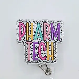 Pharm Tech Colorful Acrylic Retractable Badge ID Reel Belt or Alligator Clip for Pharmacy Techs reels