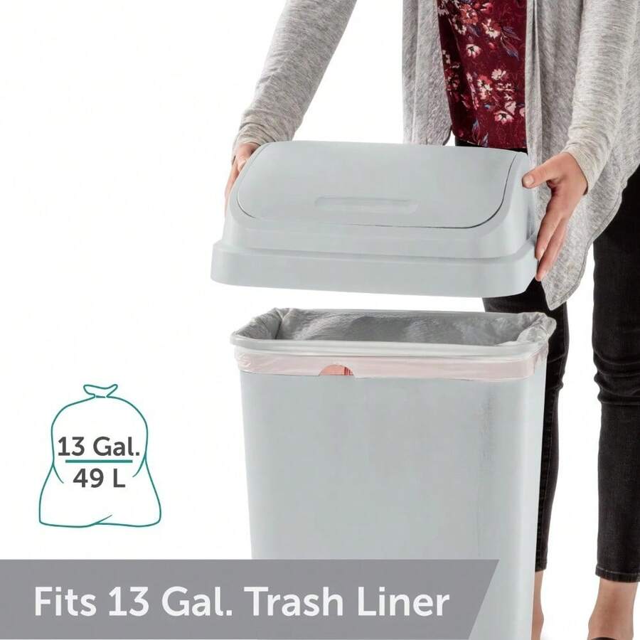 13 Gallon Kitchen Trash Can With Swing Lid Plastic Garbage Bin Light Gray