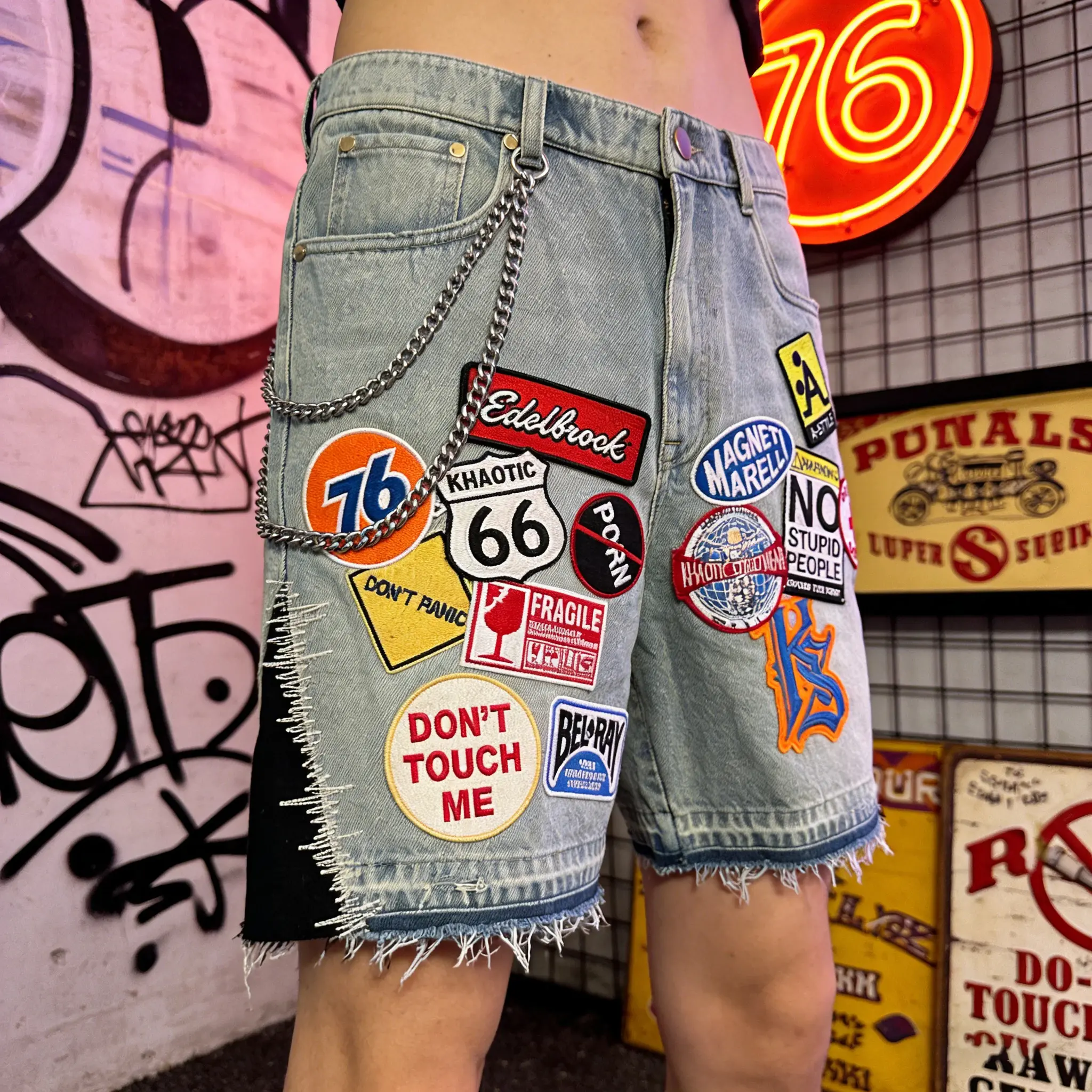 Patchwork Graphics Denim Shorts Hip Hop Retro Grey Streetwear Y2K Jeans Loose Denim Fitness Jean Shorts Couples Women Clothing