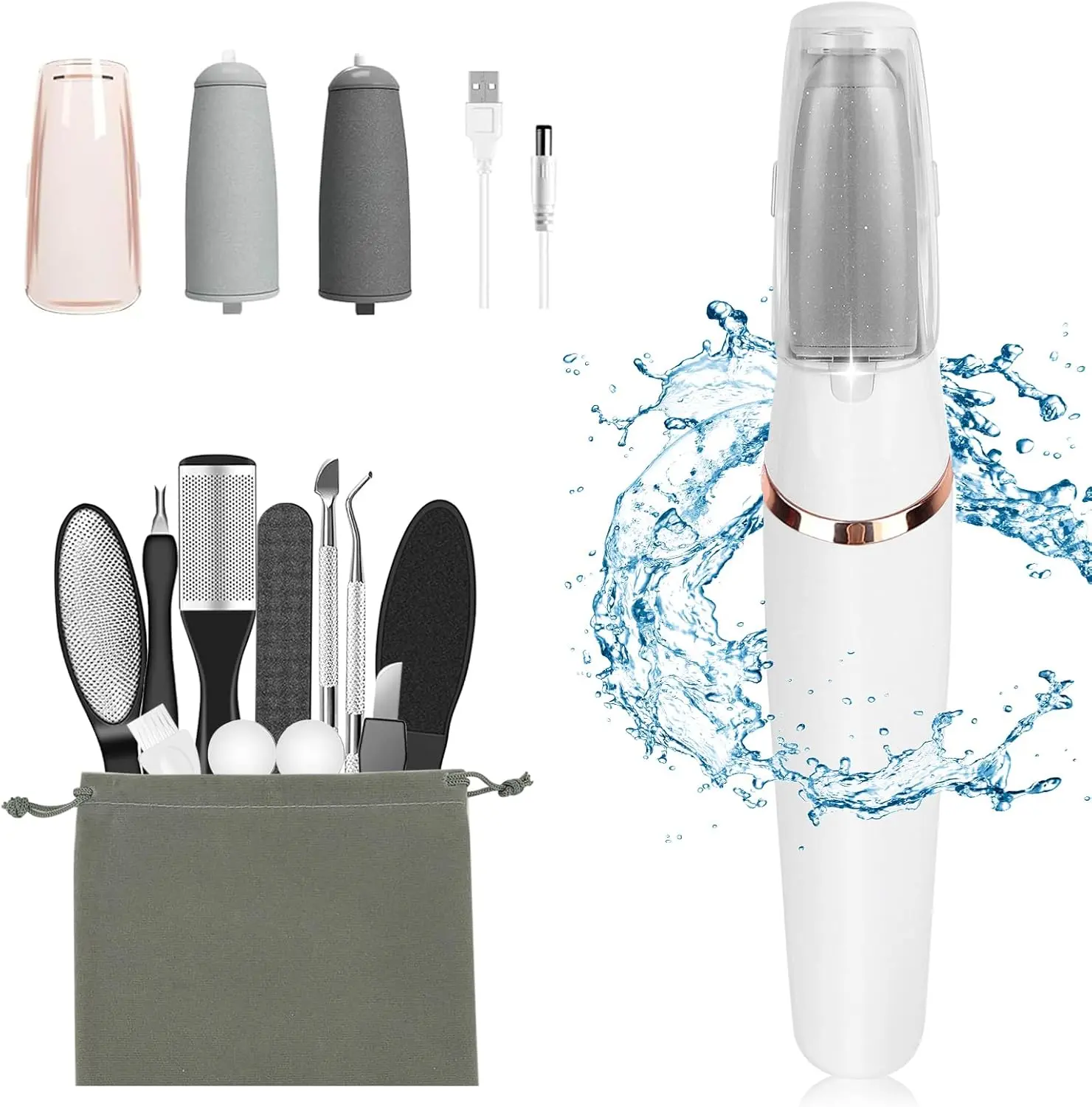 2-in-1 Rechargeable Cordless Rotary Deep Exfoliating Corn & Callus Trimmer Kit - Lightweight Nail Care Pedicure Rechargeable Kits with Replaceable Heads, ABS Travel Size Manicure Tool for Smooth Care, Easy Storage